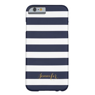 Navy Blue and Gold Classic Stripes Monogram