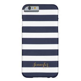 Navy Blue and Gold Classic Stripes Monogram Barely There iPhone 6 Case