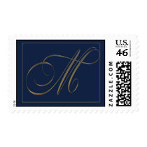 Navy blue and gold monogram postage by aslentz Navy blue and gold monogram postage