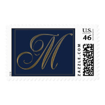 Navy blue and gold monogram postage by aslentz Navy blue and gold monogram postage