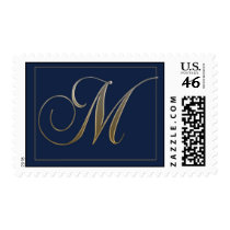 Navy blue and gold monogram postage by aslentz Navy blue and gold monogram postage