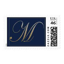 Navy blue and gold monogram postage by aslentz Navy blue and gold monogram postage