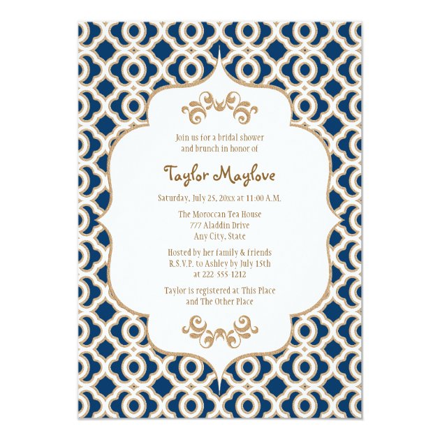 Navy Blue and Gold Moroccan Bridal Shower Invites