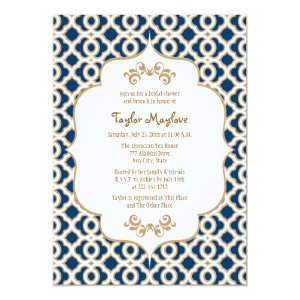 Navy Blue and Gold Moroccan Bridal Shower Invites 13 Cm X 18 Cm Invitation Card