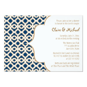 Navy Blue and Gold Moroccan Couples Wedding Shower 13 Cm X 18 Cm Invitation Card