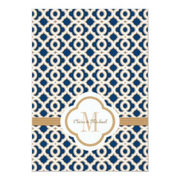 Navy Blue and Gold Moroccan Wedding Invitations