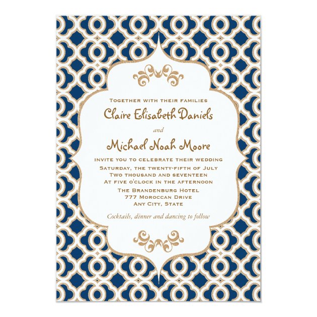 Navy Blue and Gold Moroccan Wedding Invitations
