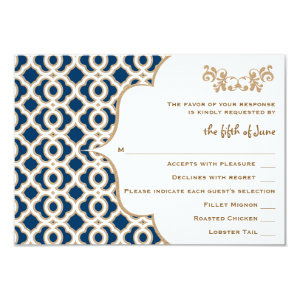 Navy Blue and Gold Moroccan Wedding Response Cards 9 Cm X 13 Cm Invitation Card