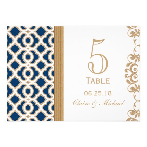Navy Blue and Gold Moroccan Wedding Table Number Custom Announcements