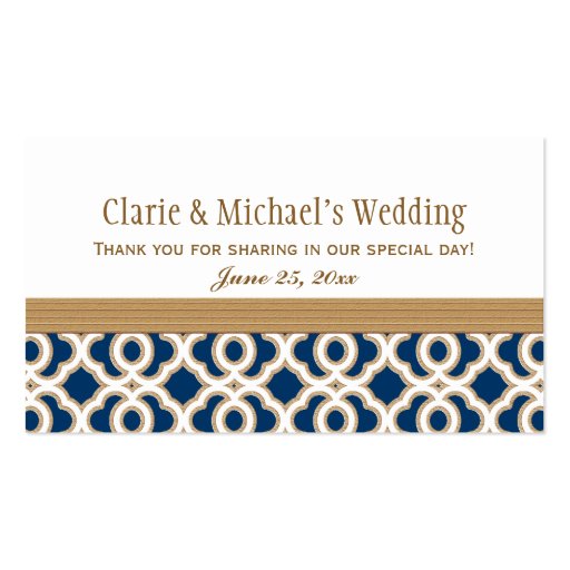 Navy Blue and Gold Moroccan Wedding Table Place Business Cards (back side)