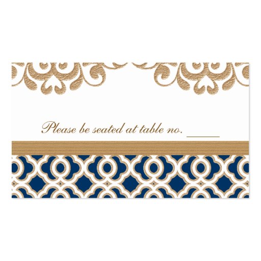 Navy Blue and Gold Moroccan Wedding Table Place Business Cards (front side)