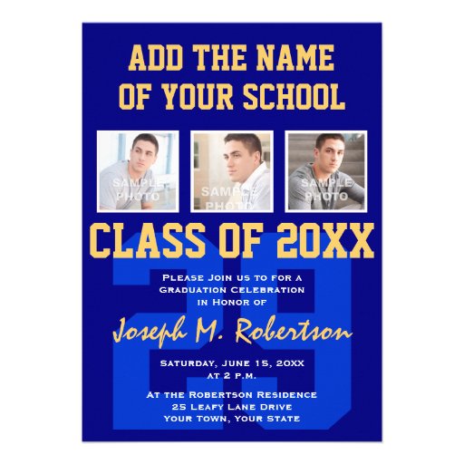 Navy Blue and Gold Team Graduation Team Spirit Personalized Announcements (front side)
