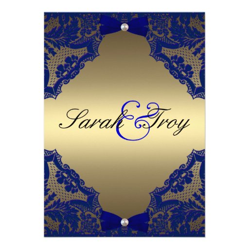 Navy blue and Gold Wedding Invitation
