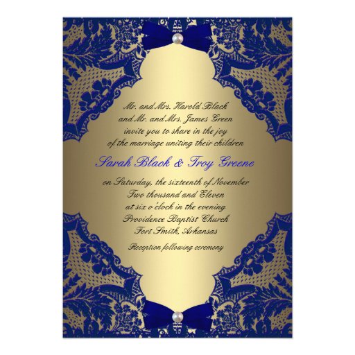 Navy blue and Gold Wedding Invitation (front side)