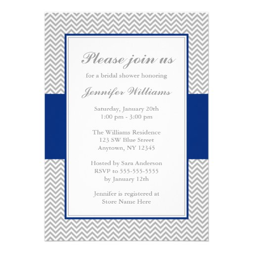 Navy Blue and Gray Chevron Bridal Shower Personalized Invite