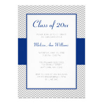 Navy Blue and Gray Chevron Graduation Party invitations