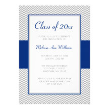 Navy Blue and Gray Chevron Graduation Party Personalized Invitations