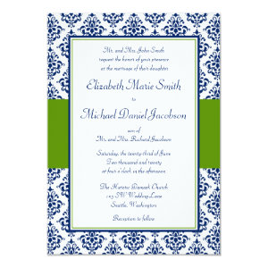 Navy Blue and Green Damask Wedding Invitations 5