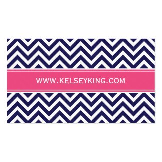 Navy Blue and Hot Pink Chevron Custom Monogram Business Card