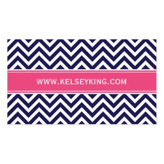 Navy Blue and Hot Pink Chevron Custom Monogram Business Card