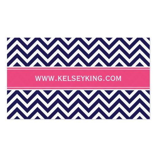 Navy Blue and Hot Pink Chevron Custom Monogram Business Card (back side)