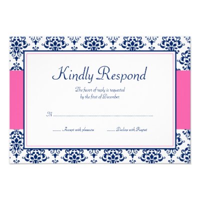 Navy Blue and Pink Damask Response Card Invitations