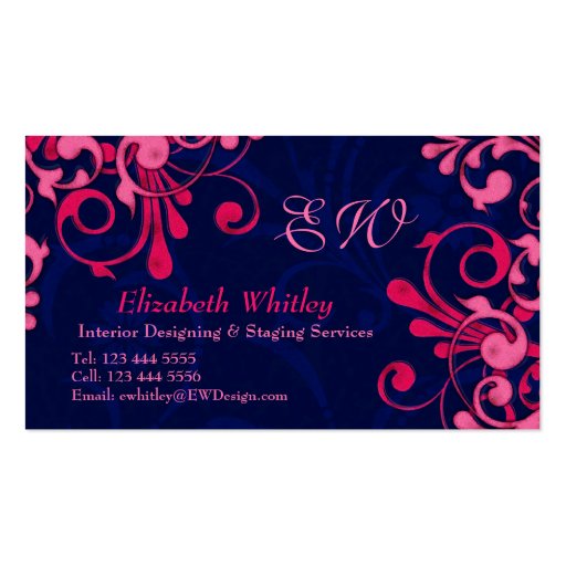 Navy Blue and Pink Floral Business Card Template