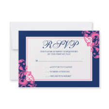 Navy Blue and Pink Flourish Swirls Response Card Personalized Announcements