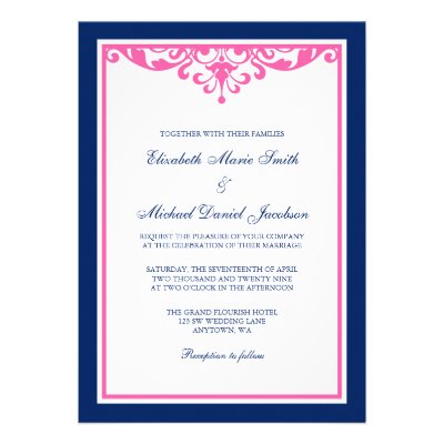Navy Blue and Pink Flourish Wedding Personalized Announcements