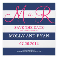Navy Blue and Pink Monogram Save the Date Personalized Announcement
