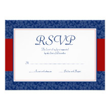 Navy Blue and Red Damask Swirl Response Card