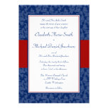 Navy Blue and Red Damask Swirl Wedding Invitations