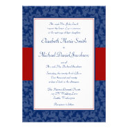 Navy Blue and Red Damask Swirl Wedding Invitations