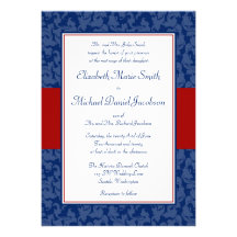 Navy Blue and Red Damask Swirl Wedding Invitations