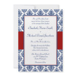 Navy Blue and Red Damask Wedding Invitations