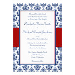 Navy Blue and Red Damask Wedding Invitations