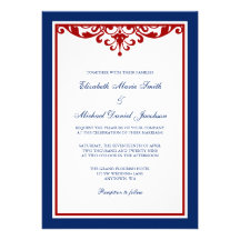 Navy Blue and Red Flourish Wedding Custom Announcements