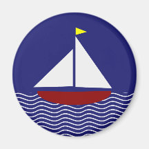 Navy Blue and Red Sailboat Design Refrigerator Magnets