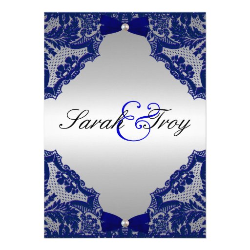 Navy blue and Silver Wedding Invitation