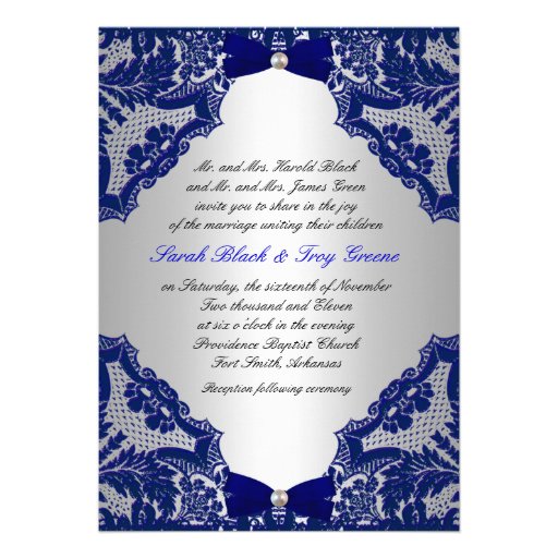Navy blue and Silver Wedding Invitation (front side)