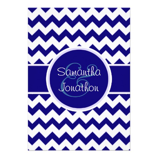 Navy Blue and White Chevron Wedding Personalized Invite