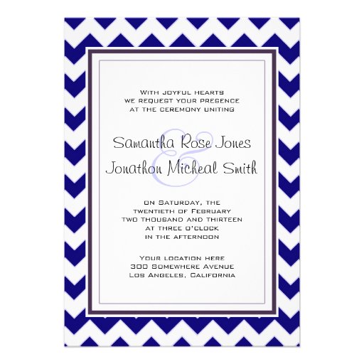 Navy Blue and White Chevron Wedding Personalized Invite