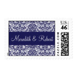 Navy Blue and White Damask Postage