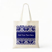 Navy Blue and White Damask Tote Bags Customizable