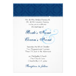Navy Blue and White Damask Wedding Invitation