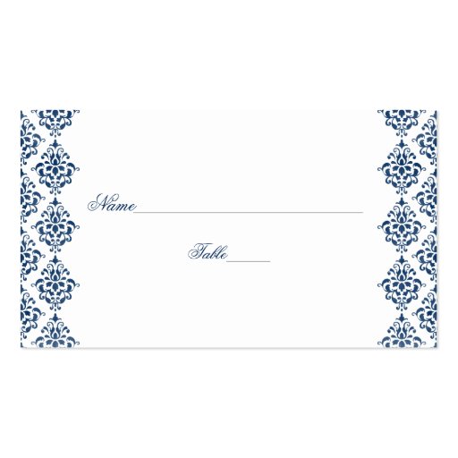 Navy Blue and White Damask Wedding Place Cards Business Card Template (front side)