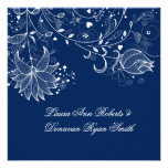 Navy Blue and White Floral Swirls Post Wedding Custom Invitations