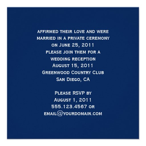 Navy Blue and White Floral Swirls Post Wedding Custom Invitations