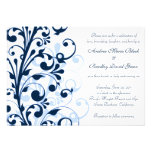 Navy Blue and White Floral Wedding Invitation