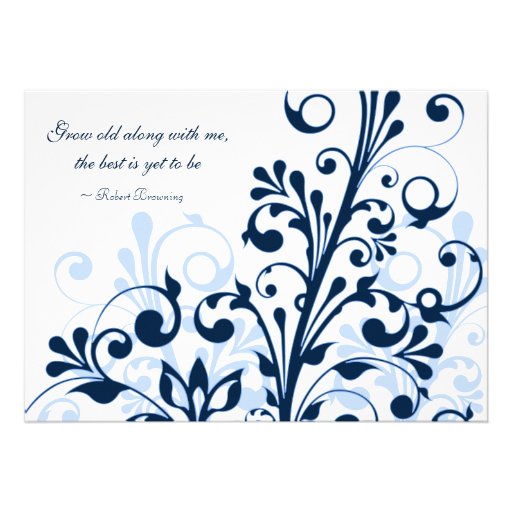Navy Blue and White Floral Wedding Invitation